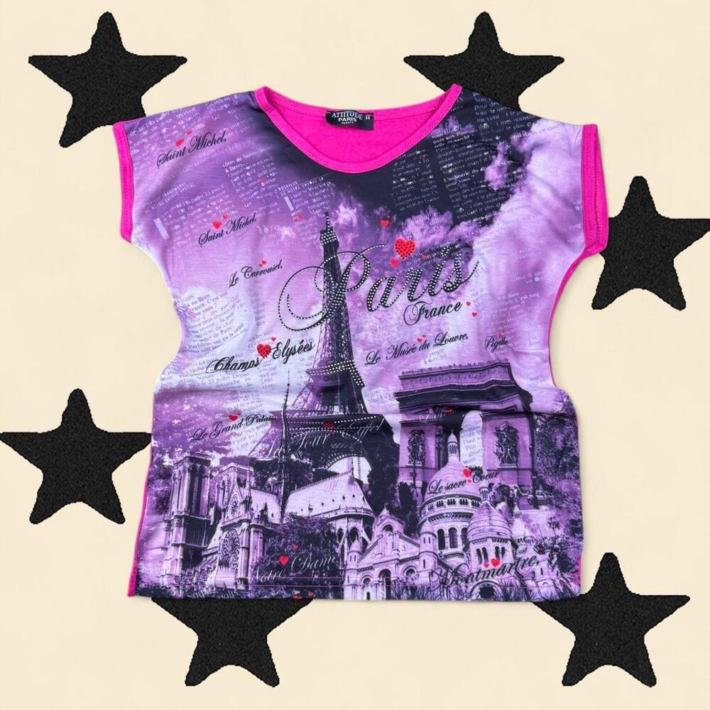 ★ Y2k Purple & pink Paris graphic tee ★